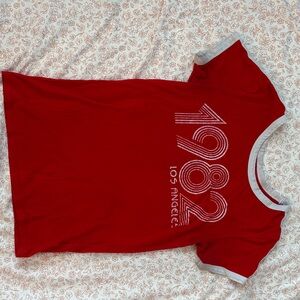 Red Shirt with 1982 Los Angeles Print